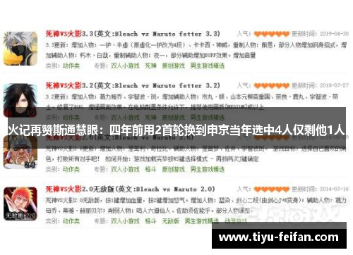 火记再赞斯通慧眼：四年前用2首轮换到申京当年选中4人仅剩他1人